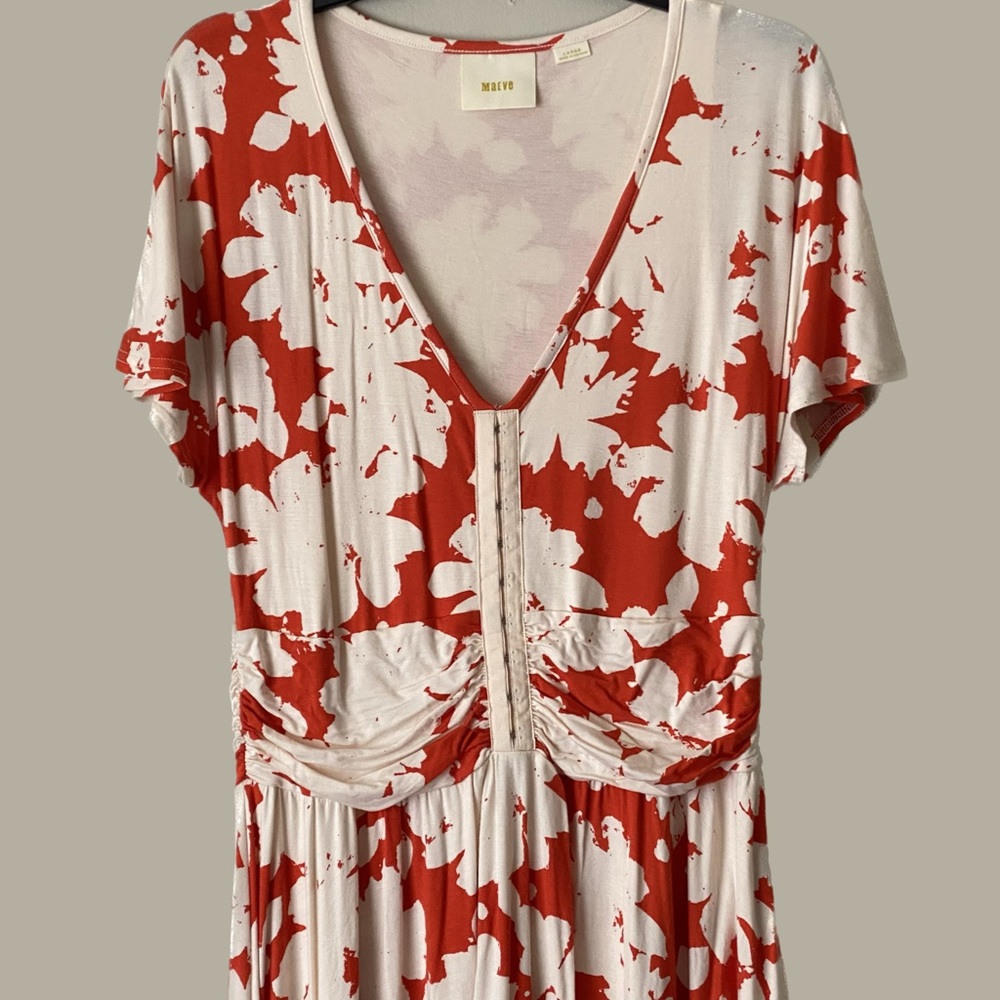 Maeve Anthropologie Stretchy Summer Breeze Dress Orange Floral Size Large - Picture 4 of 12